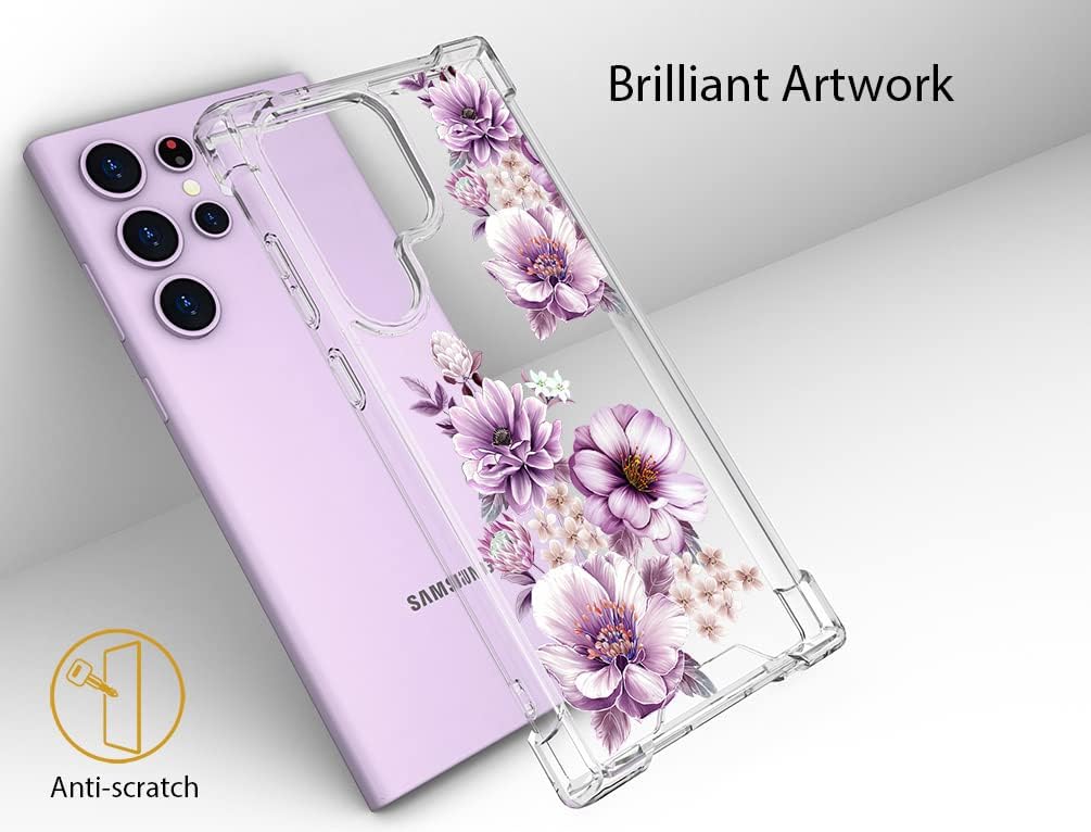 Funda transparente con diseño floral lindo para mujer, diseño femenino para Galaxy S23 Ultra, diseño floral compatible con Samsung Galaxy S23 Ultra