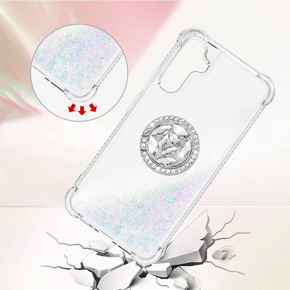 Ephoou Funda de teléfono para Samsung Galaxy A34 5G, líquido transparente a prueba de golpes con purpurina de arena movediza con soporte de anillo