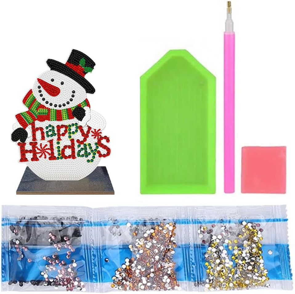 Orgone Kit de adornos de escritorio de pintura de diamante de muñeco de nieve de Navidad, decoración de mesa, arte de mosaico, decoración de mesa