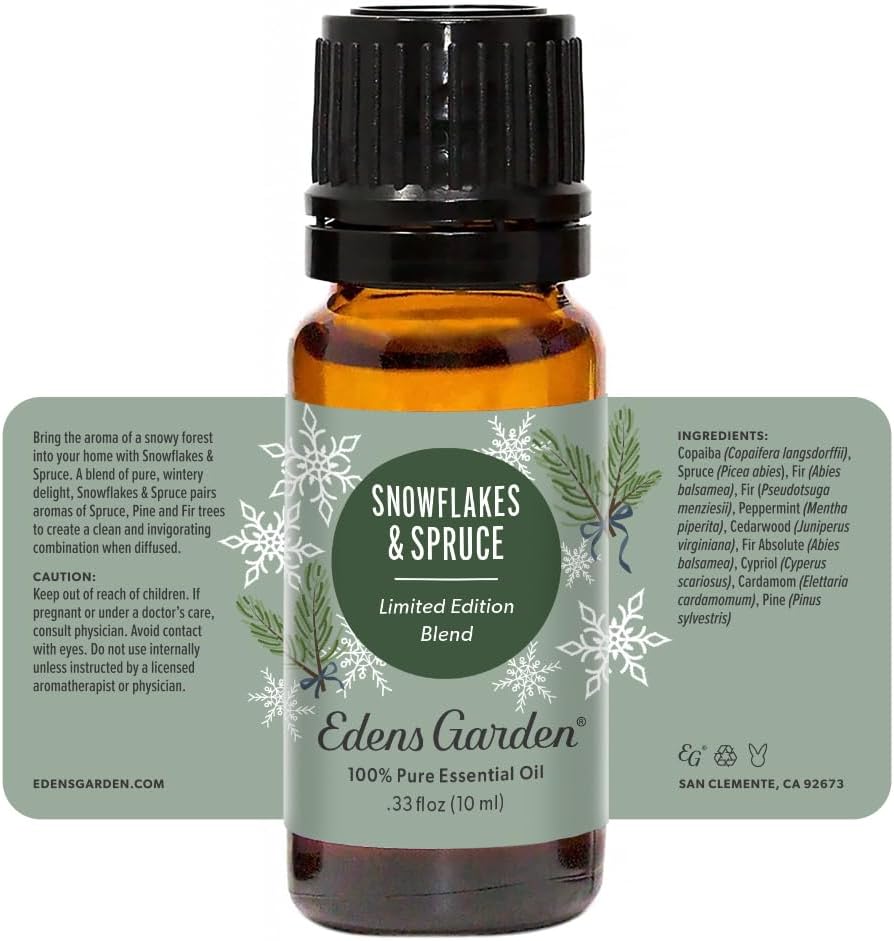 Edens Garden Snowflakes & Spruce Edición Limitada Holiday Essential Oil Synergy Blend, 100% puro grado terapéutico (mezclas de aceites esenciales