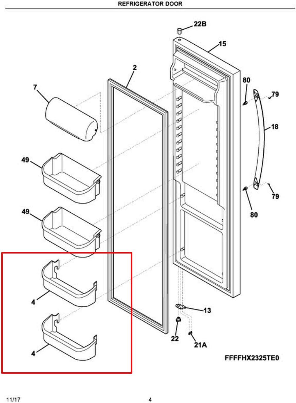 Repuesto de compartimiento de puerta para Frigidaire FFSS2625TS0 FFSS2625TS1 FFSS2625TS2 FFSS2625TS3 FFSS2625TS5 FFSS2625TS6 FGHS2631PF5A