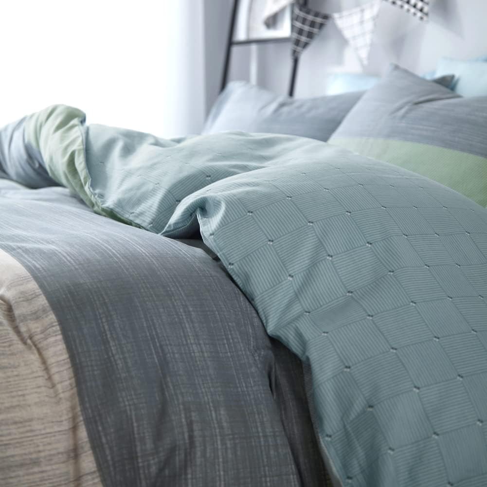 VCLIFE – Juego de ropa de cama de algodón de 3 piezas, juego de funda de edredón doble, Queen King, cierre de cremallera y corbatas de esquina,
