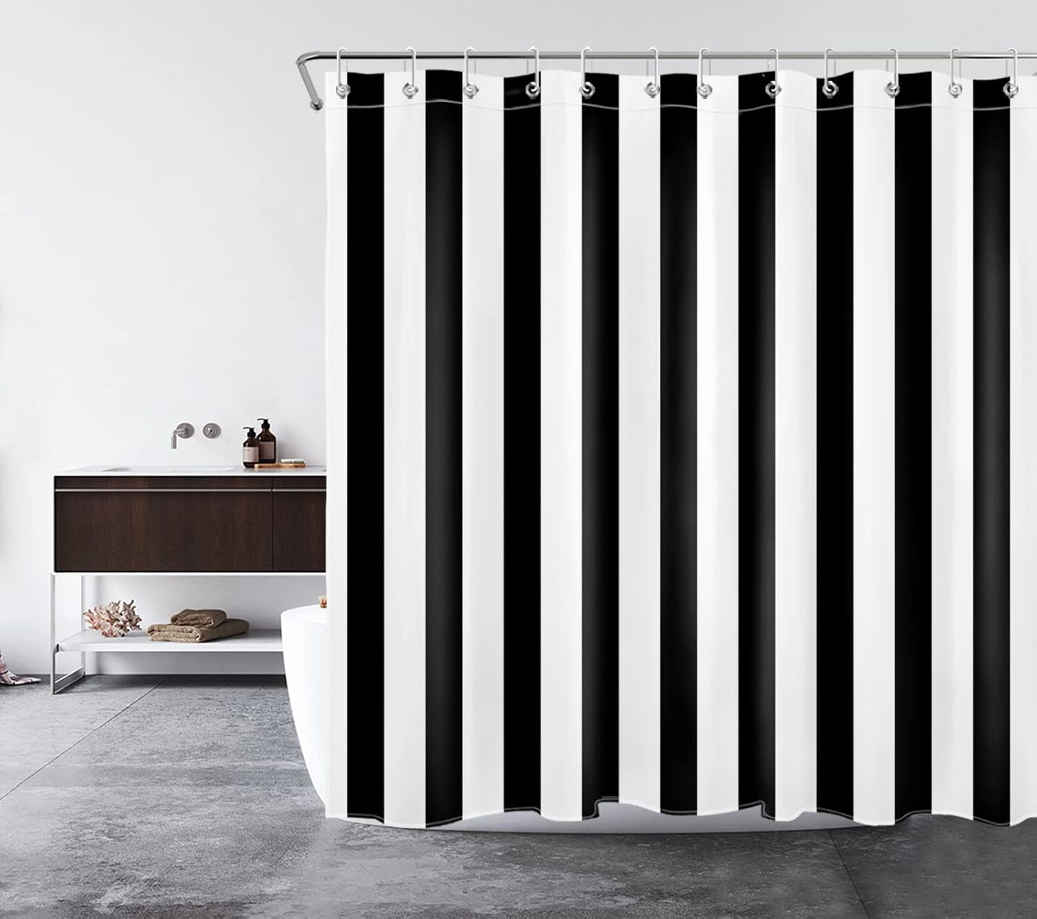 LB Cortina de ducha en blanco y negro, cortina de baño a rayas, tela de poliéster impermeable de 72 x 72 pulgadas, decoración de baño de moda,