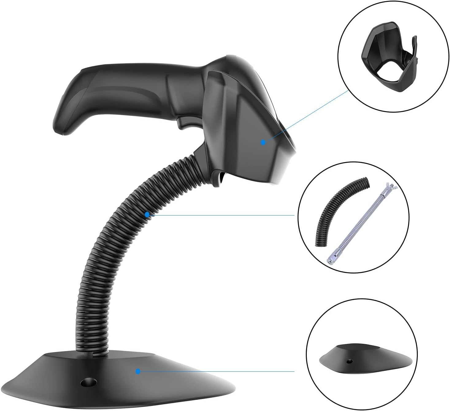 Symcode Soporte universal para escáner de código de barras manos libres, escáner de código de barras, soporte de cuna, ángulo base y cabeza