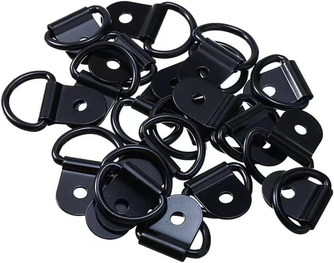36 piezas de anillos en D negros con agujero de atornillado, anillos en D, anillo de anclaje de anclaje, para automóvil, camión, remolque, carga,