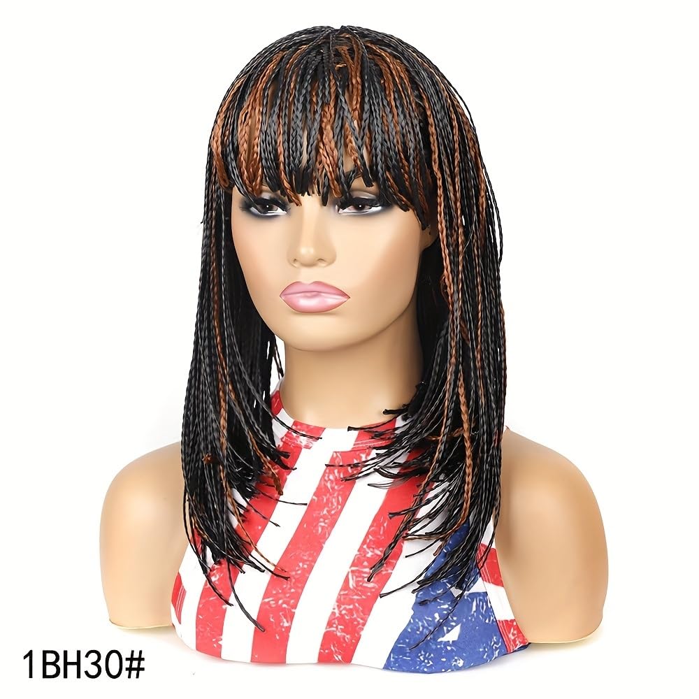 Peluca trenzada tipo caja sintética corta estilo Bob peluca trenzada con flequillo, peluca trenzada Cornrow para mujeres negras, 10 pulgadas (12