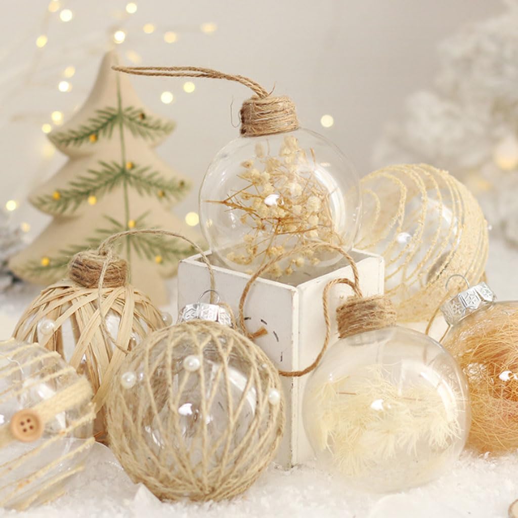 Adornos – Juego de 6 adornos de bolas de Navidad de 3.150 in3.15 pulgadas, adornos de Navidad con cordel transparente, inastillables, decoración de