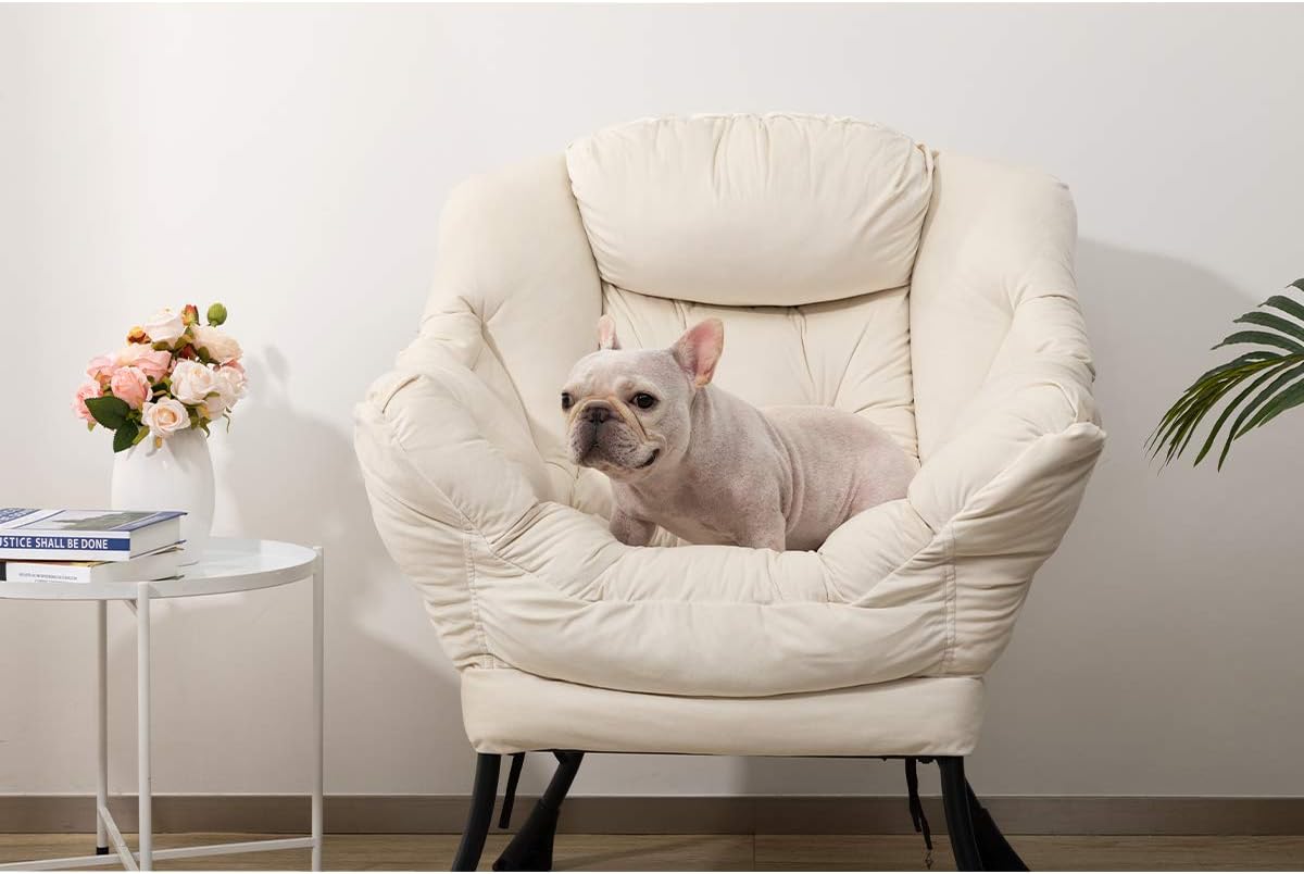 AcozyHom Moderno juego de silla perezosa de tela y reposapiés plegable, sillón contemporáneo y otomano portátil, sofá de ocio con marco de acero y