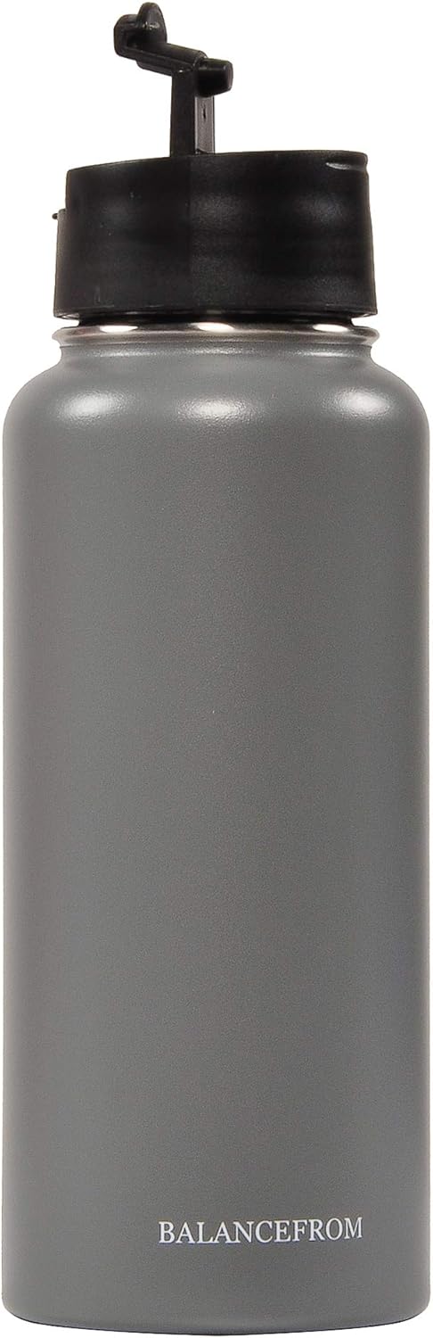 Signature Fitness Botella de agua de acero inoxidable con aislamiento al vacío de doble pared, 3 tapas incluidas, varios colores y tamaños