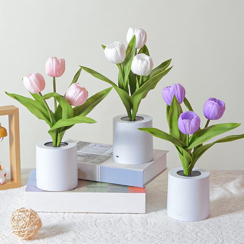 PUNCK Lámpara de flor de brezo de tulipán de hortensia, luz cálida de 11.8 pulgadas, luz nocturna LED de mesa para habitación, dormitorio,