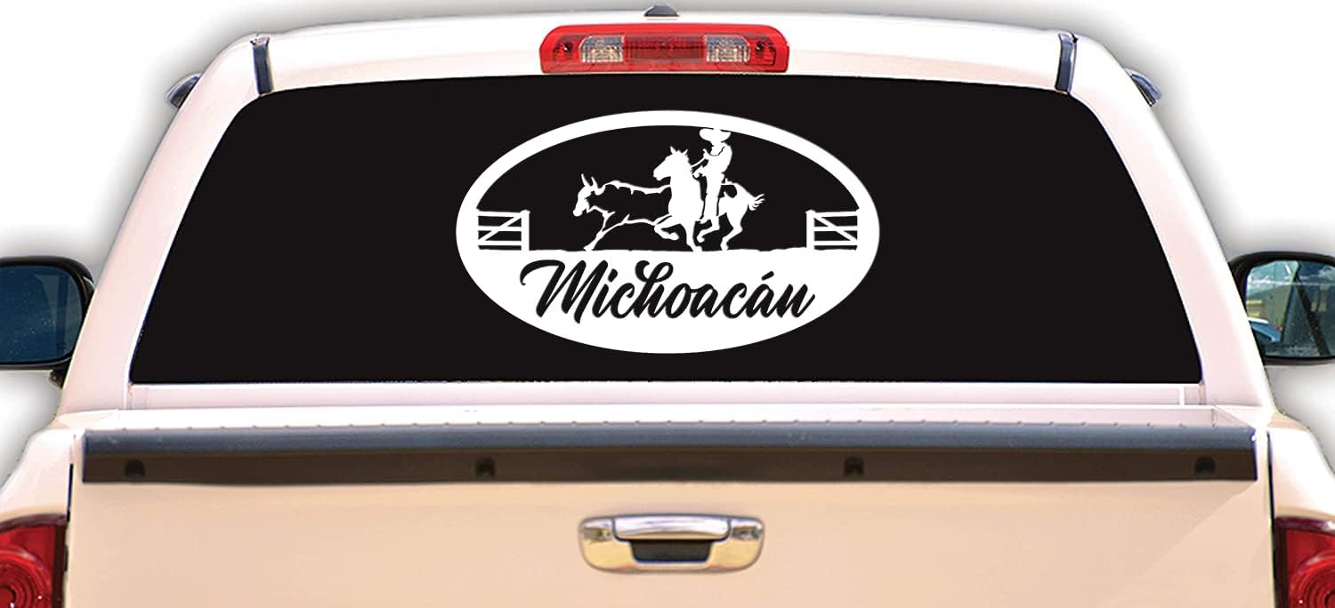 Pegatinas de vinilo de Michoacán México, Coleadero Charreada Rodeo para carros Diseño Charro de México, Calcomanias para Trocas y Carros (6 x 3.5