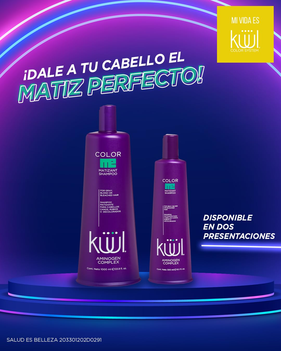 CHAMPÚ MATIZANTE KUUL 33.81 oz – CHAMPÚ MORADO – (MATIZANTE CABELLOS CANOS RUBIOS O DECOLORADOS COLOR DEL LIQUIDO  MORADO) – 1000 ML