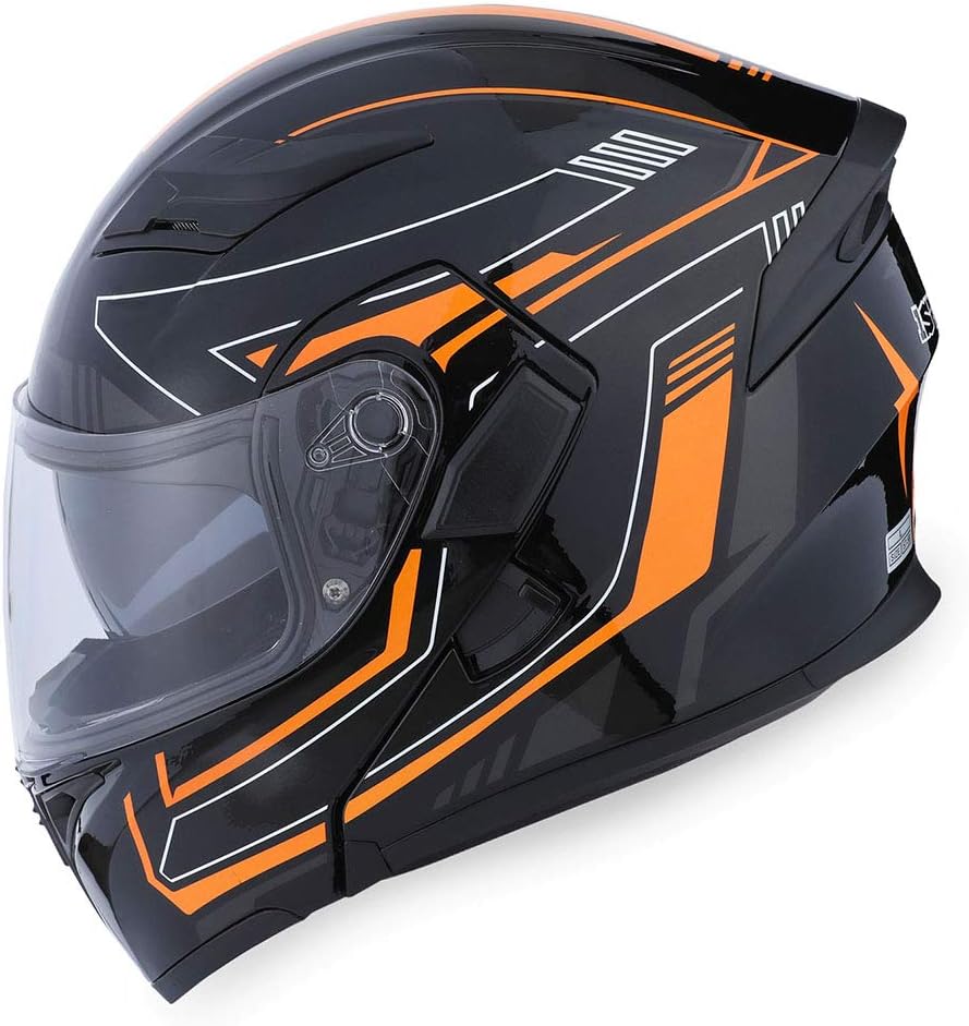 1Storm – Casco modular de cara completa para motocicleta, con doble visera abatible, protector solar HB89 Negro brillante