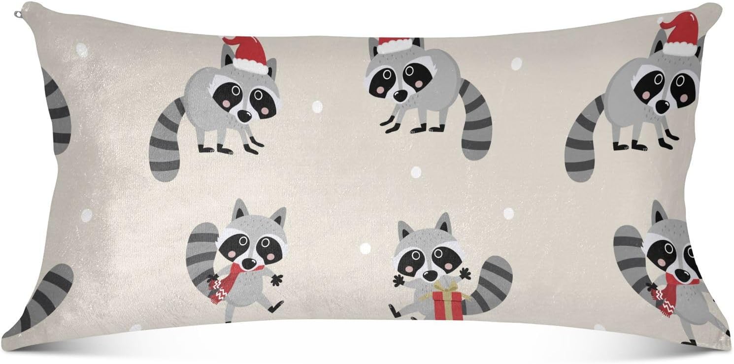 Emelivor Fundas de almohada navideñas de mapache, fundas de almohada de terciopelo, fundas de cojín suaves, fundas de almohada cómodas, almohadas