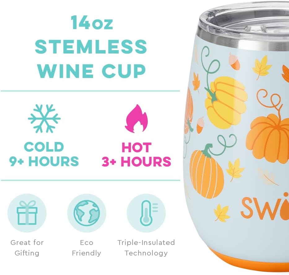 Swig Life Vaso de vino aislado de 14 onzas con tapa, 40+ opciones de patrón, apto para lavavajillas, capacidad para 2 vasos, copa de vino de acero