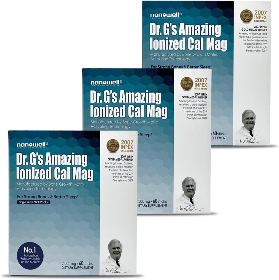 Dr G’s Amazing Cal Mag ionizado – Suplemento en polvo de calcio y magnesio Bone Health – 60 barras x 3 paquetes durante 6 meses (180 unidades)