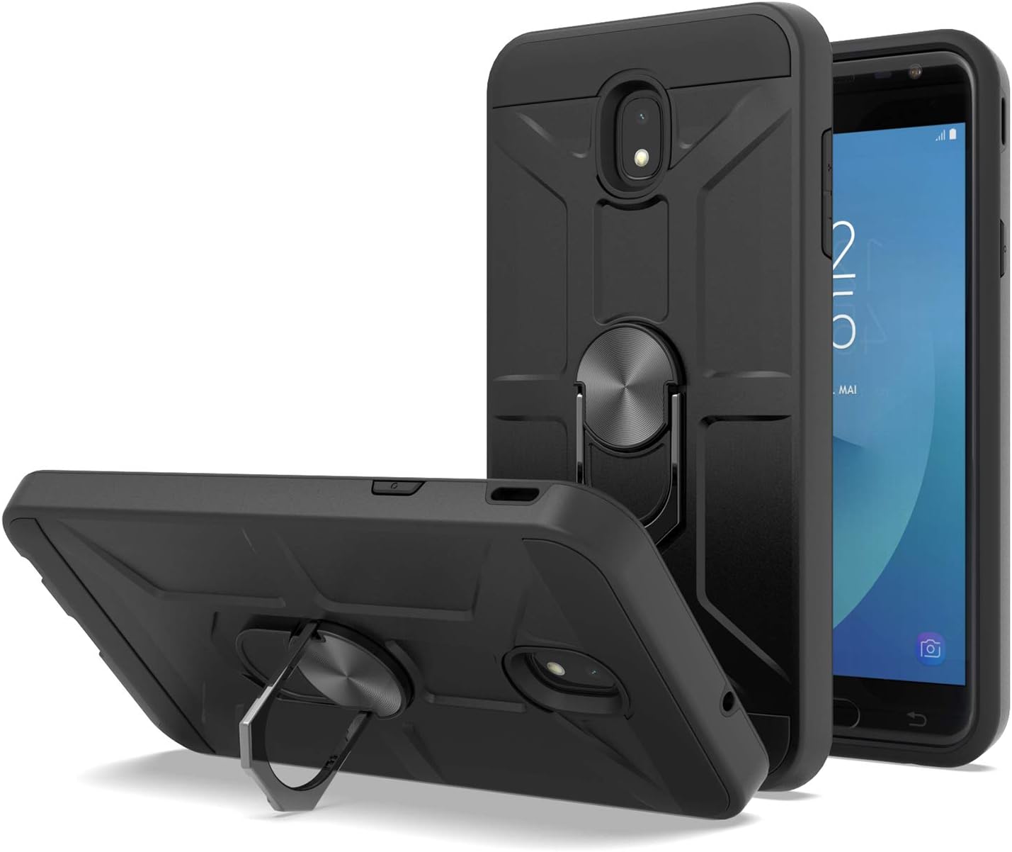 Funda de teléfono para Samsung Galaxy J7 Star Crown Refine 2018 J7V 2 generación con protector de pantalla de vidrio templado y soporte magnético