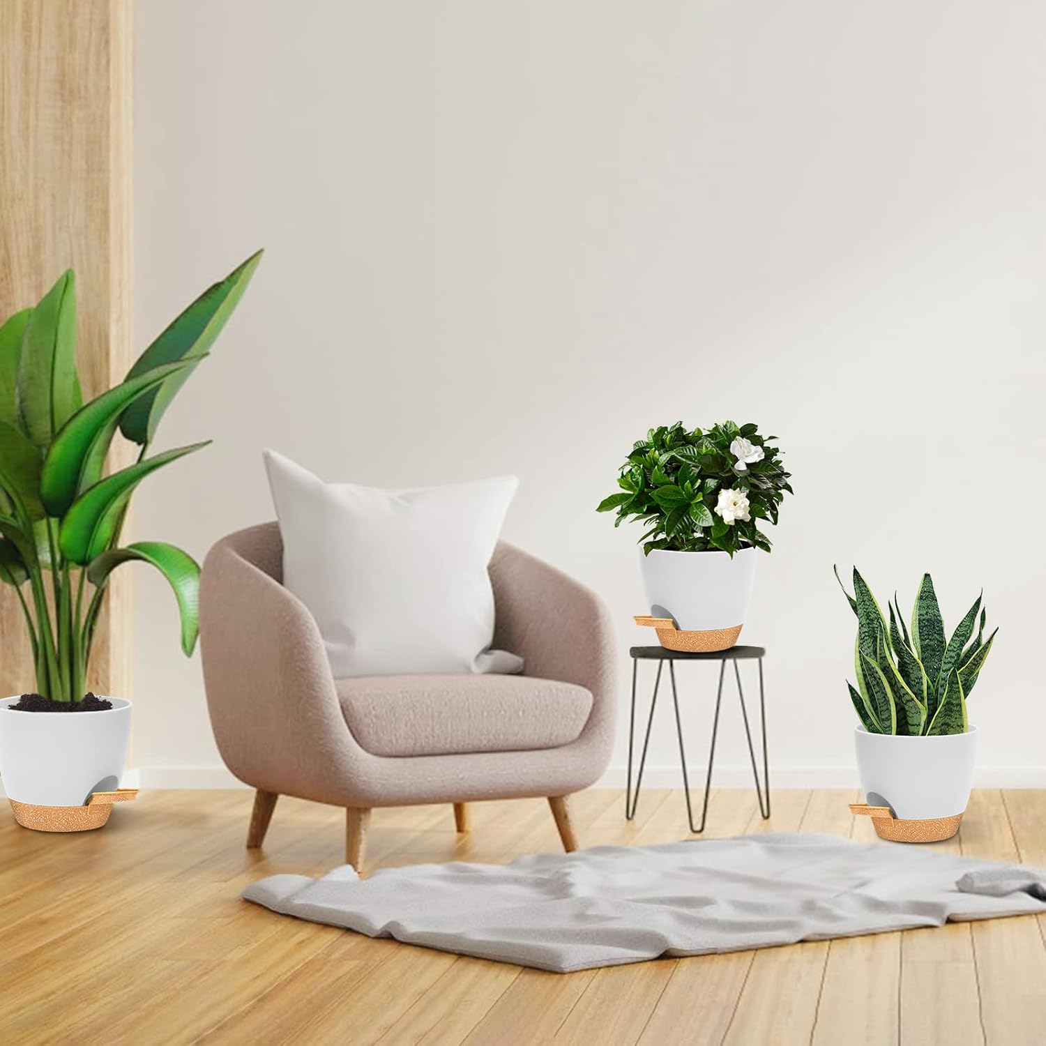 Macetas para plantas, 6 macetas de riego automático de 876.565.55 pulgadas con agujeros de drenaje y depósito profundo para plantas de interior y