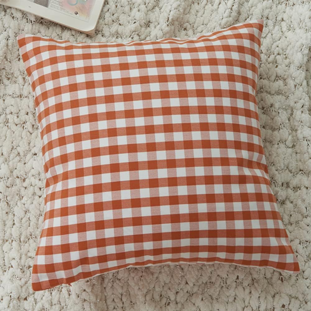 Fundas de almohada de otoño de 22 x 22 pulgadas, fundas de almohada naranja con cuadros de búfalo, naranja sólido, diseño a rayas y cuadros a