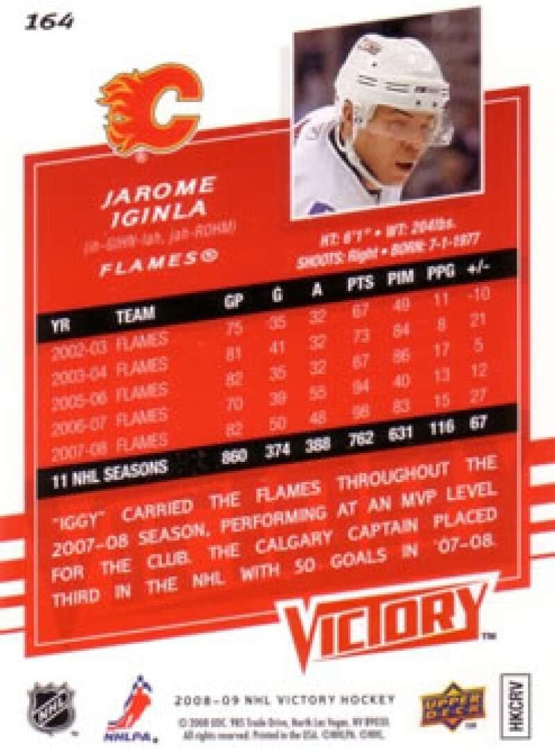 2008-09 Upper Deck Victory Hockey #164 Jarome Iginla Calgary Flames Official NHL Trading Card (Stock Photo Shown, Near Mint or Better Condition)