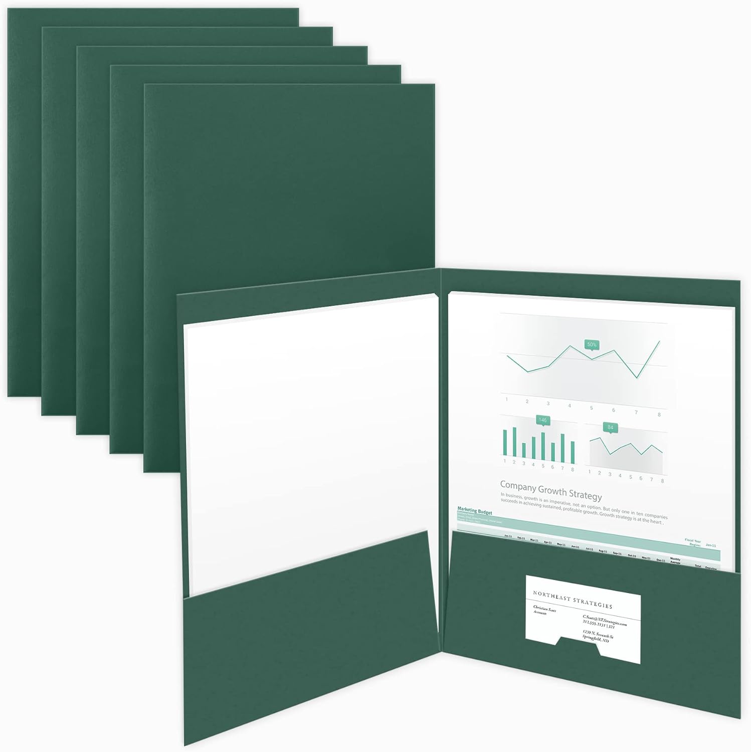 Carpetas de presentación de 25 unidades, color verde, con dos bolsillos, perfectas para material de ventas, documentos importantes y más (9 x 12)