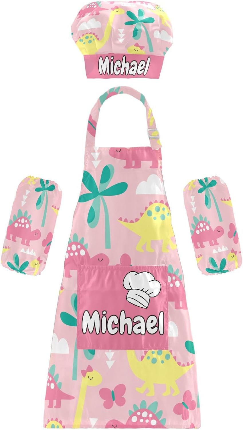 Horse Custom Kids Apron and Chef Hat Set Personalized Cooking Kitchen Chef Apron with Big Pocket for Boys Girls (3-12 Years)