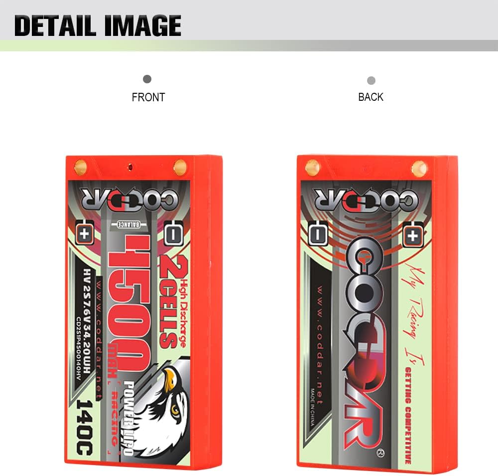 Batería LiPo de 4500mAh 2S 7.6V 140C HV con conector de bala de 0.197 in para escala 110 RC Cars RC Racing Drone FPV Quads Quadcoper
