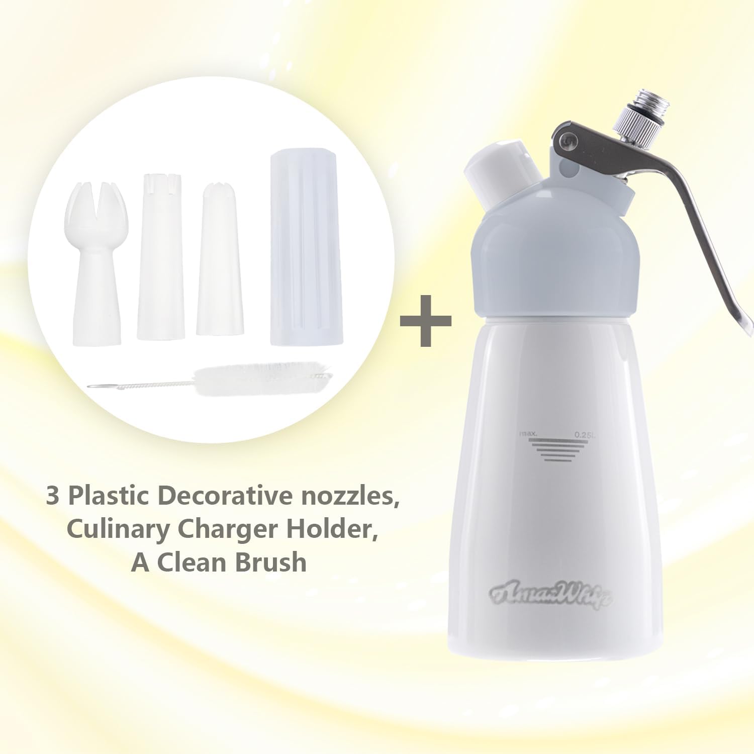 Dispensador de crema AMAZWHIP de 8.5 fl oz para todas las aplicaciones en frío, batidor de crema de aleación de aluminio duradero con 3 boquillas
