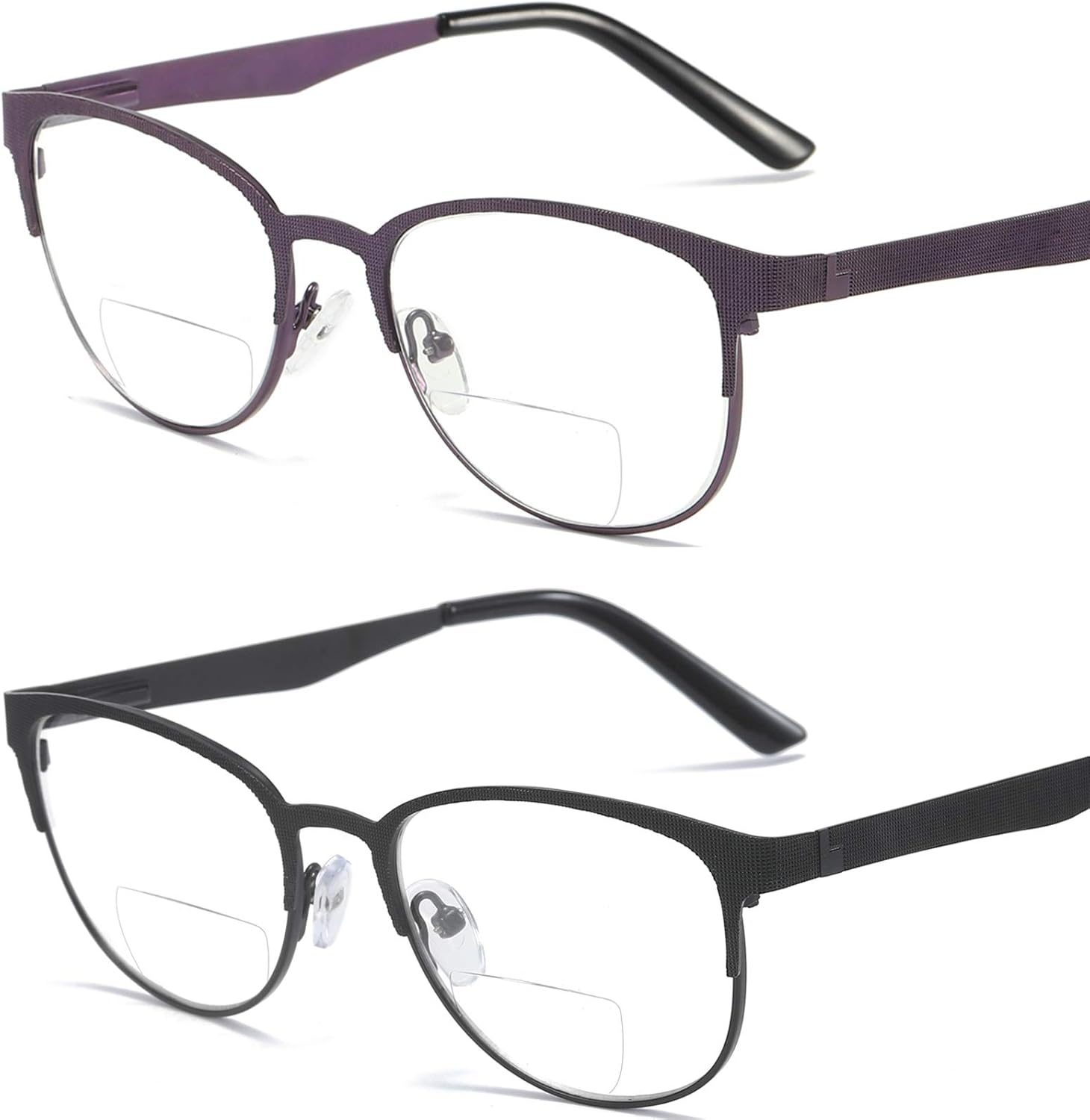 MMOWW Anteojos de lectura bifocales para mujer, con bloqueo de luz azul, color morado (morado y negro, 1.00)