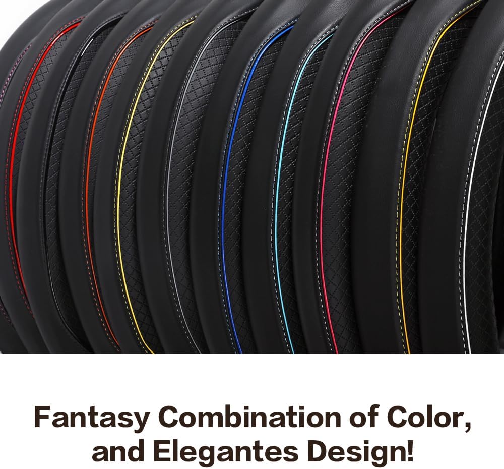 Zlirfy Funda de cuero de microfibra para volante de automóvil, funda universal para volante de automóvil, funda transpirable, envolvente completo