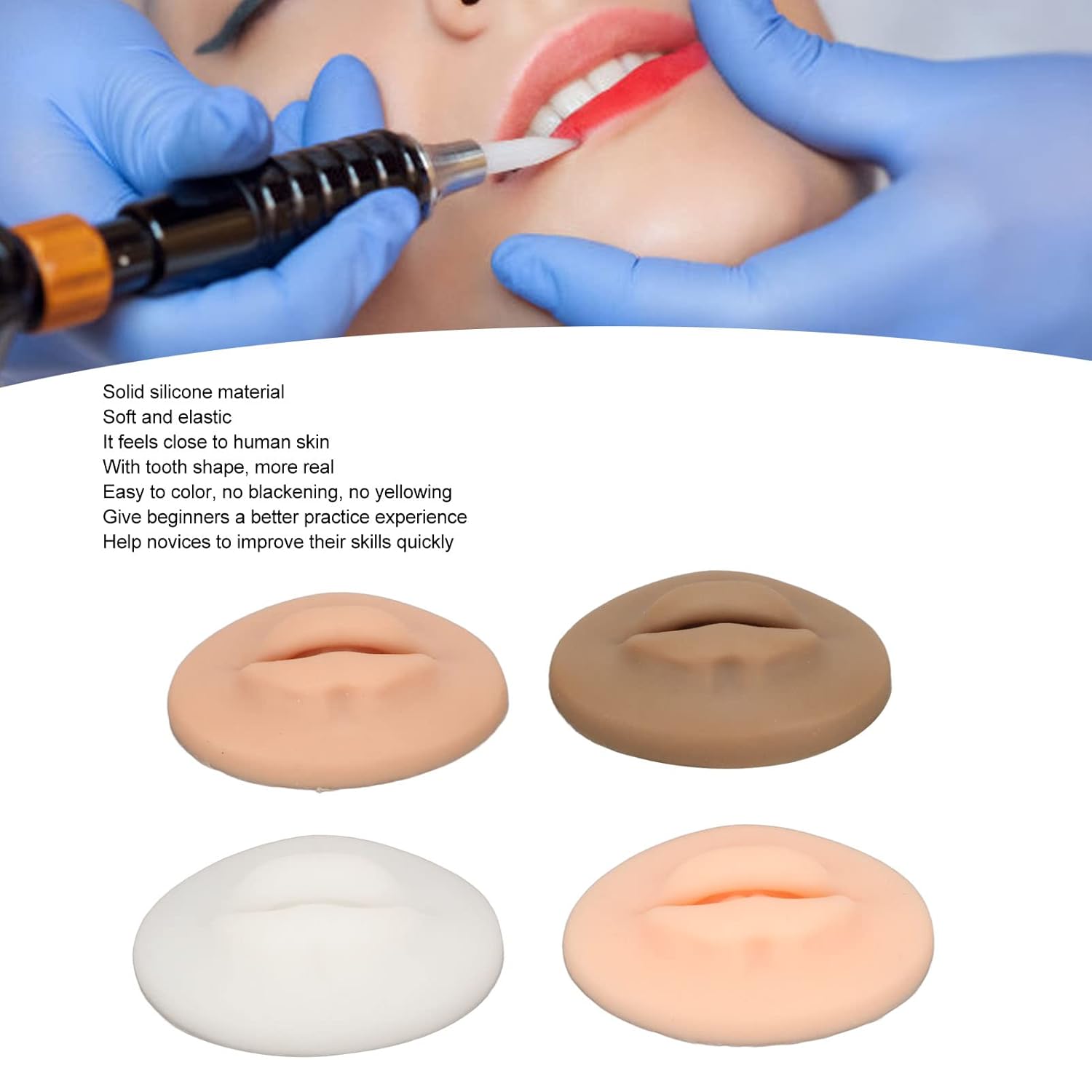 Labios de práctica de tatuajes, 4 unidades, labios de silicona de práctica, color negro oscuro, translúcido, 3D, labios falsos modelo para