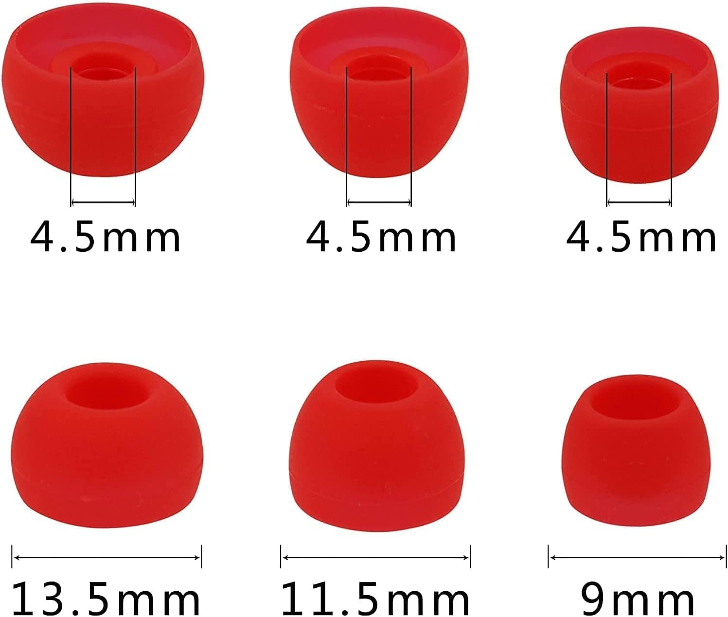 12 pares de almohadillas de silicona de repuesto para auriculares compatibles con auriculares de 0.150 in a 0.217 in, SML blanconegroplateadorojo