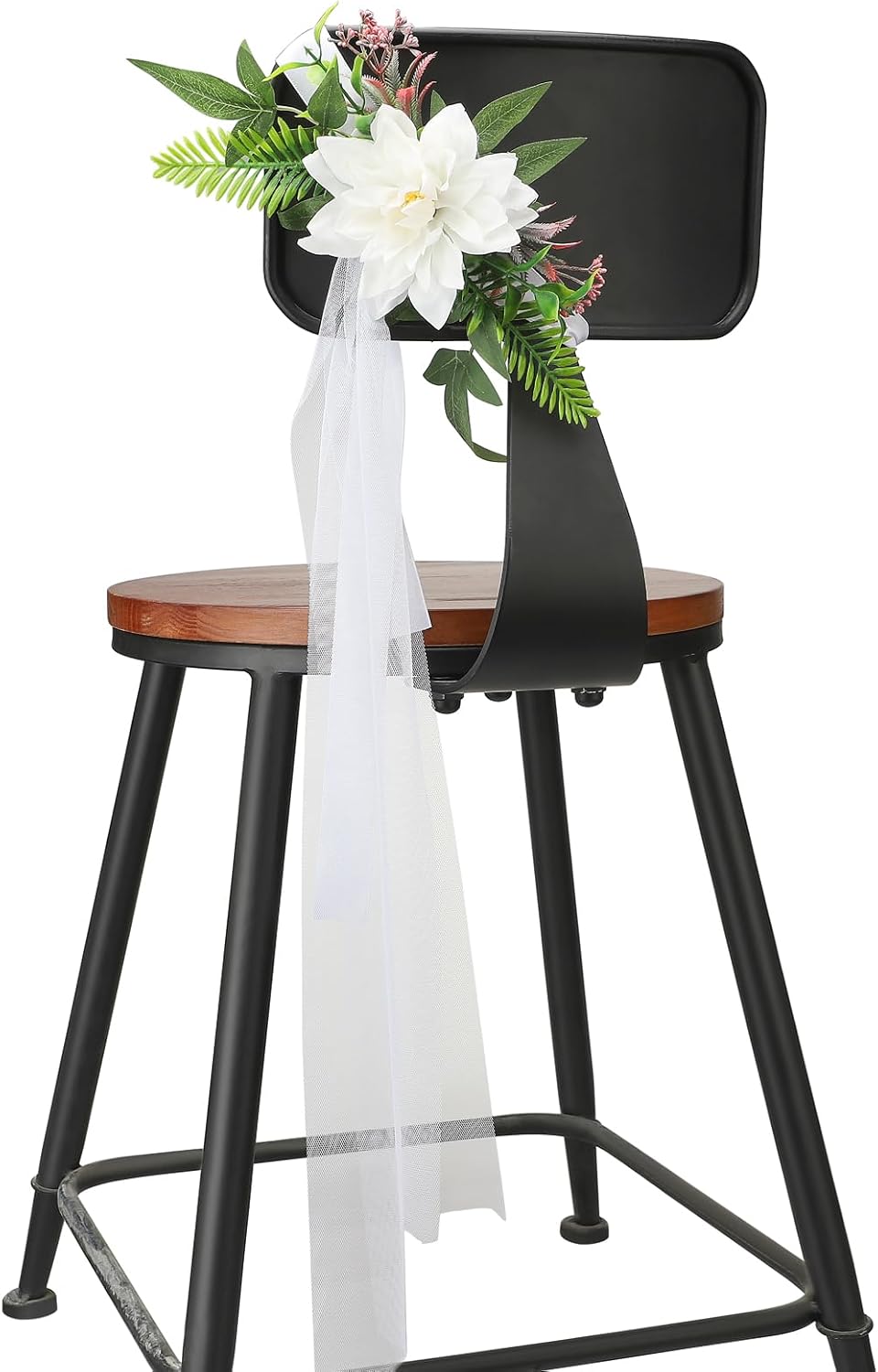 Fofetbfo Juego de 6 decoraciones para sillas de pasillo de boda, flores artificiales con cintas, sillas, respaldo de banco, arreglo de flores para