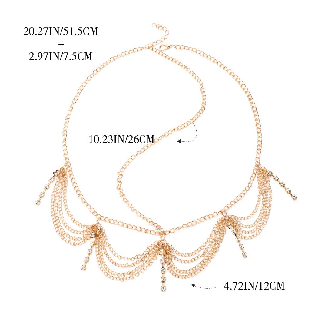 Catery Cadena de pelo de oro para novia, diadema con borlas bohemias para la cabeza, cadena de diamantes de imitación, joyería para el cabello,