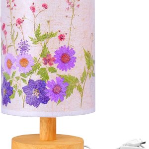 Lámpara de mesa de flores con base de madera, lámpara de mesa con pantalla de lino, lámparas pequeñas para mesita de noche, dormitorio, sala de Lámpara de mesa de flores con base de madera, lámpara de mesa con pantalla de lino, lámparas pequeñas para mesita de noche, dormitorio, sala de