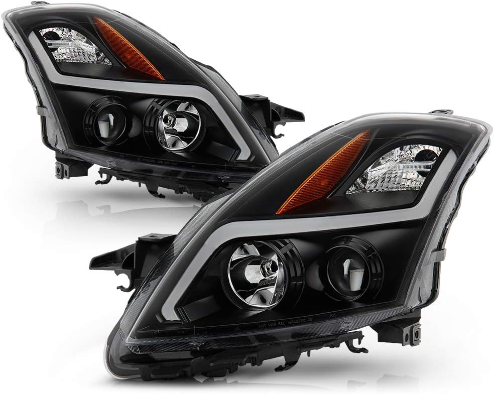 VIPMOTOZ Tubo de neón con tira LED DRL, proyector halógeno para faros delanteros para 2007-2009 compatible con Nissan Altima Sedán, carcasa negra