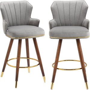 Juego de 2 taburetes de bar, sillas de bar de terciopelo con patas de madera, taburetes de bar de 27.95 pulgadas de altura de mostrador con respaldo Juego de 2 taburetes de bar, sillas de bar de terciopelo con patas de madera, taburetes de bar de 27.95 pulgadas de altura de mostrador con respaldo