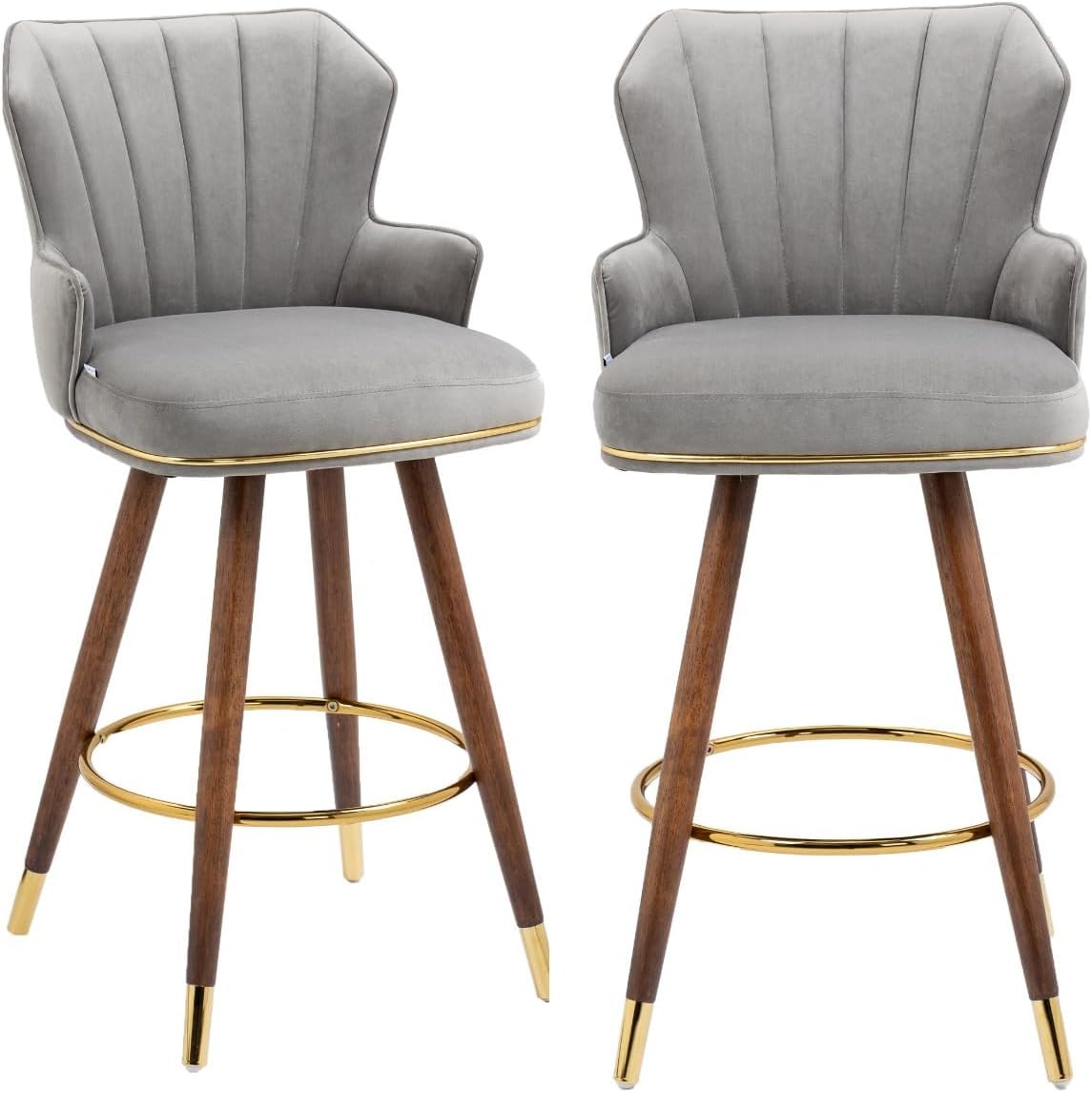Juego de 2 taburetes de bar, sillas de bar de terciopelo con patas de madera, taburetes de bar de 27.95 pulgadas de altura de mostrador con respaldo