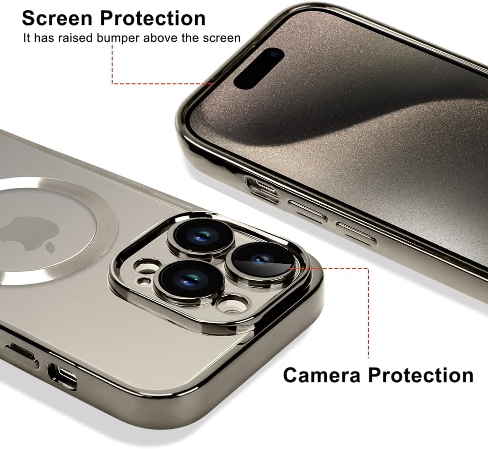 OOK Funda para iPhone 15 Pro Max de 6.7 pulgadas protector de lente de cámara integrado compatible con MagSafe Funda delgada antiarañazos a prueba