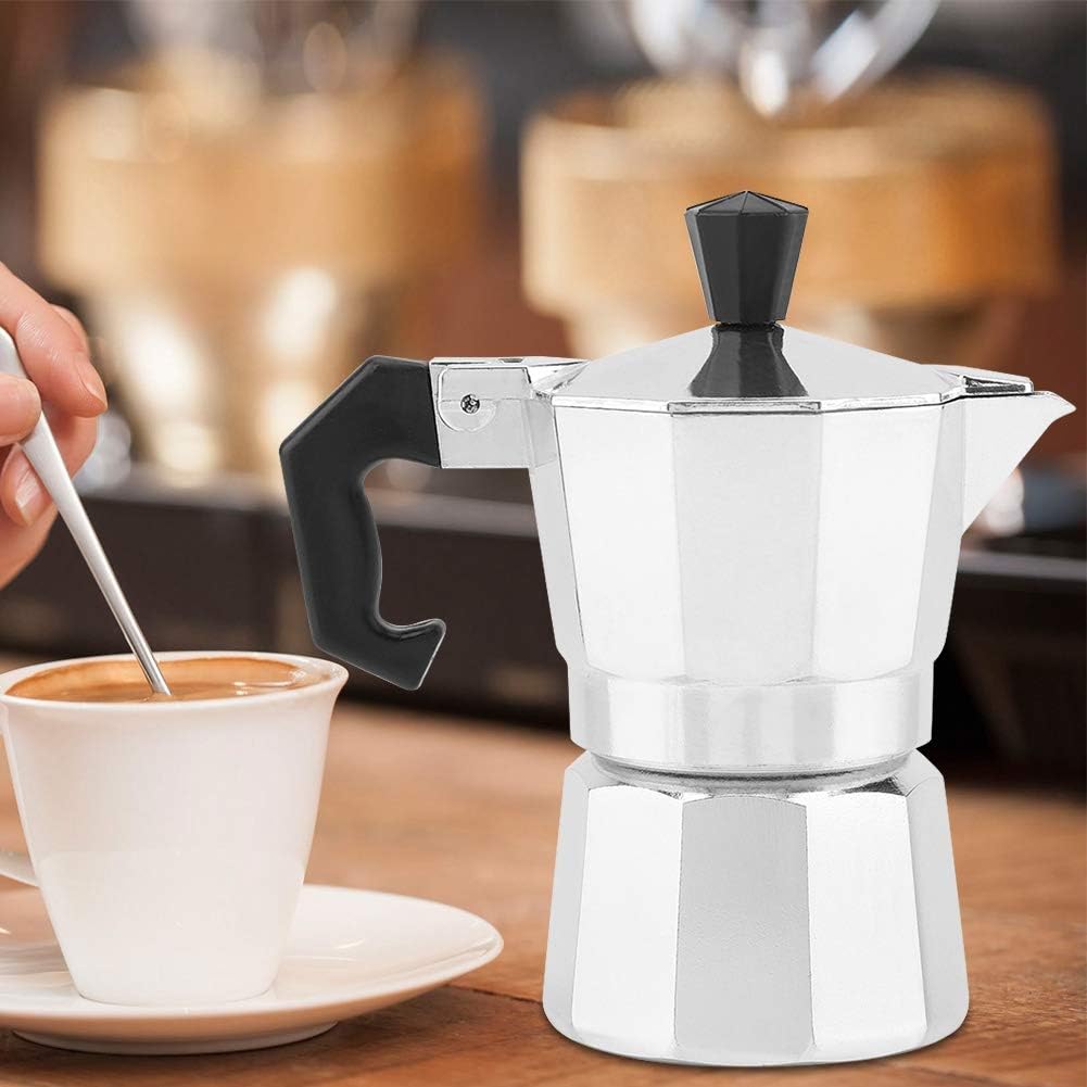 Cafetera Moka, 1.7 fl oz, 1 taza, de aluminio, tipo italiano, moka pote, cafetera, estufa, uso en casa y oficina