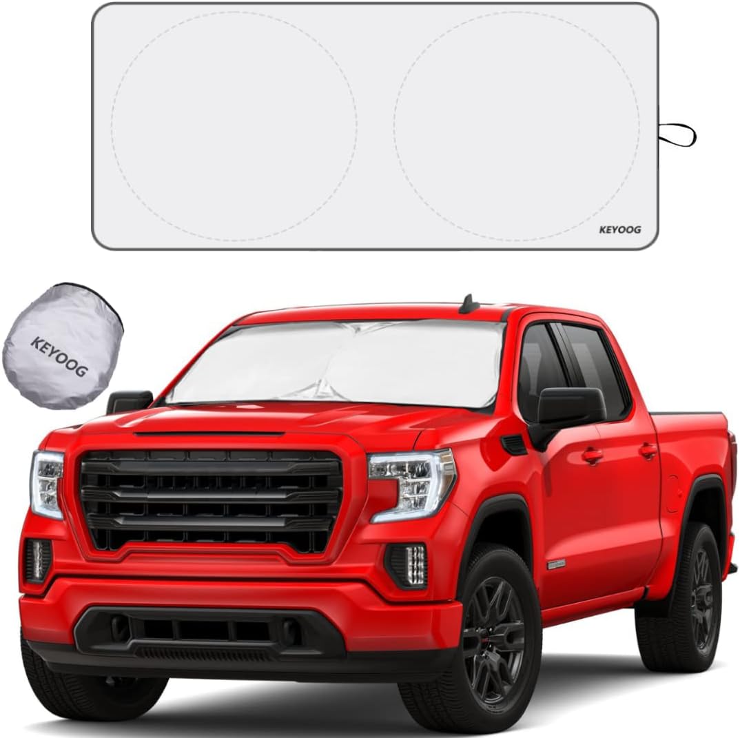 KEYOOG Parasol para parabrisas de automóvil, 1 pieza plegable con bolsa de almacenamiento, universal para automóvil, sedán, SUV, camión, bloquea el