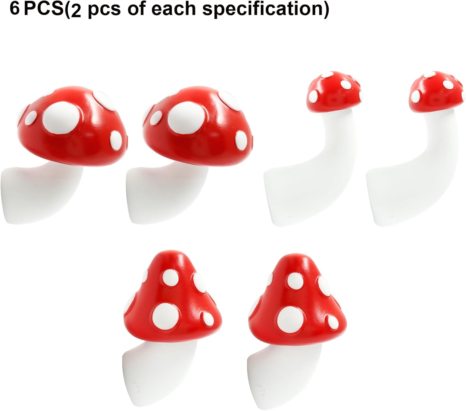 6 imanes de hongos rojos de diferentes tamaños para nevera, resina 3D, imanes decorativos para cocina, hogar, oficina (2 de cada tamaño)