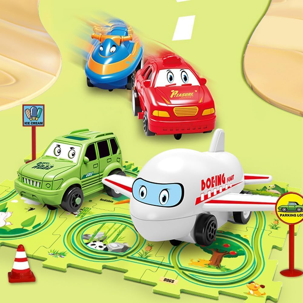 Juego de rompecabezas de coche de pista, carrito eléctrico de ensamblaje, vehículo de juguete y tablero de rompecabezas de montaje, regalos para