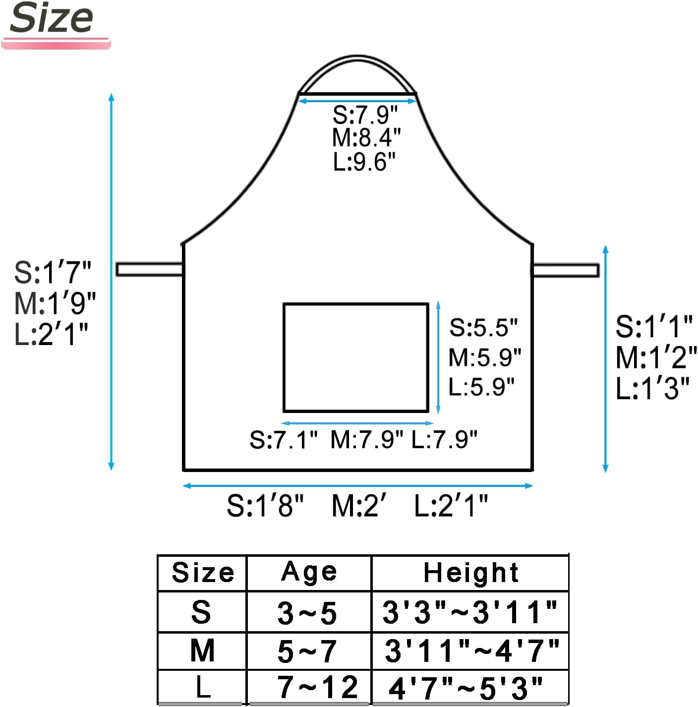 BIGHAS Kids Apron for Boys and Girls Adjustable Neck Strap Hook and Loop Fastener Design Waistband for Baking, Cooking, Chef