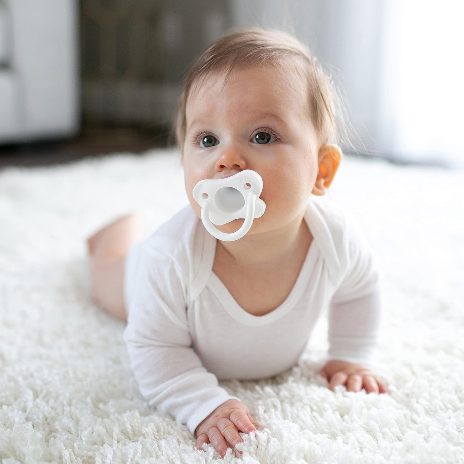 Dr. Brown’s HappyPaci – Chupete de bebé 100% de silicona, diseño contorneado de una pieza, rosa, blanco, rosa claro, 0.0-19.7 ft, sin BPA, paquete