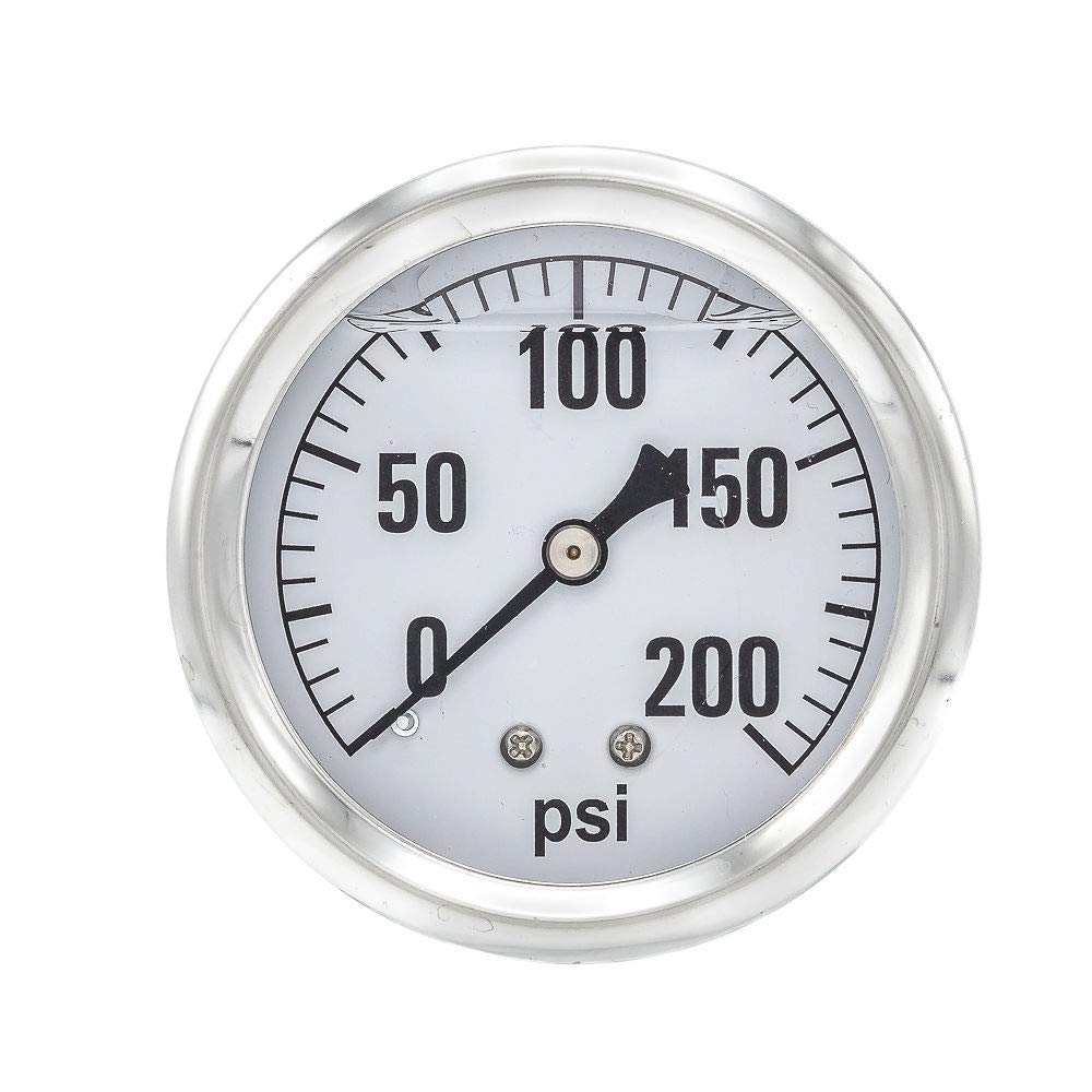 PIC Gauges AG-202L-254G Medidor de presión de 0-200 PSI, dial de 2 12″, conexión NPT macho de 14″, montaje trasero central, escala única, relleno de