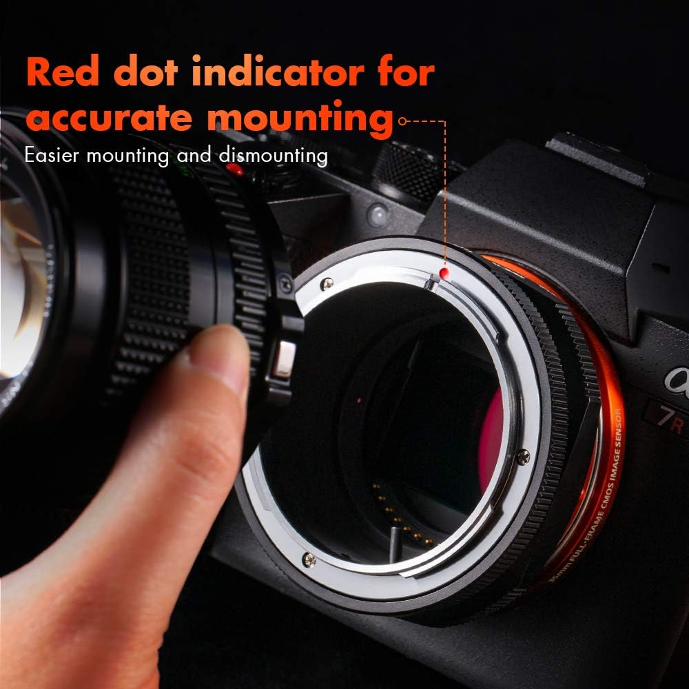 K&F Concept Adaptador de montaje de lente FD a E compatible con Canon FD FL Mount Lens a E NEX Mount Cámaras sin espejo con diseño de barniz mate