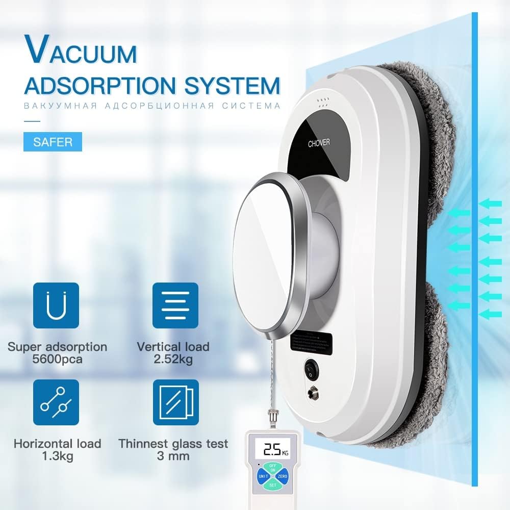 CHOVERY – Aspirador de ventana, robot de limpieza al vacío con 5600 Pca, batería inteligente anticaída y apagado con control remoto para ventanas,