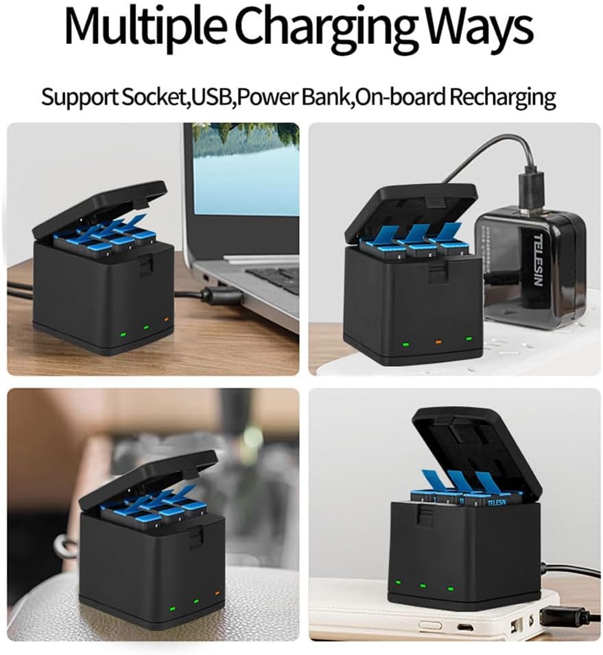 Paquete de 2 baterías para Hero 8765, batería USB de 3 canales, cargador rápido con cable tipo C compatible con GoPro Hero 8 Negro, Hero 765 negro