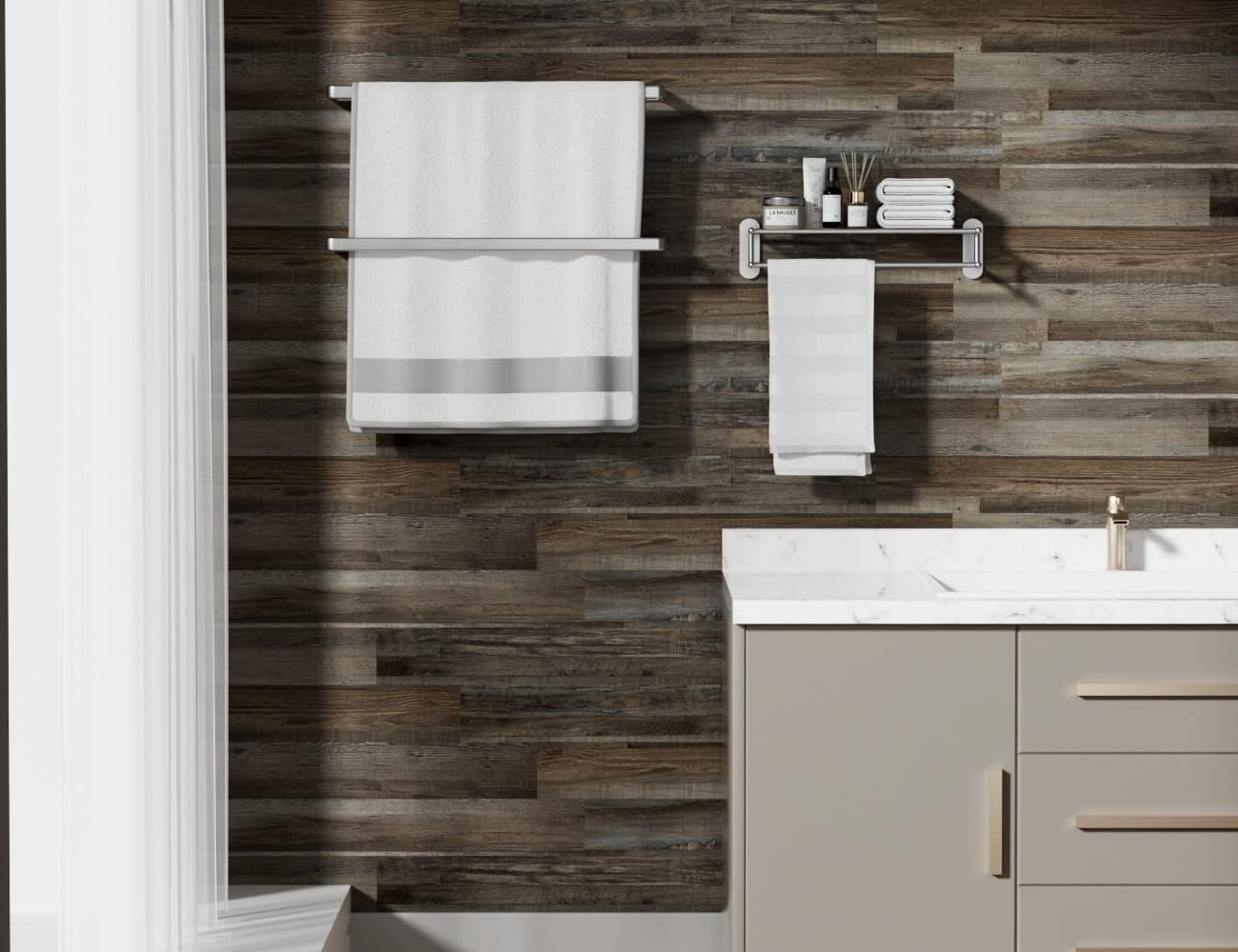 Tablones de vinilo para pared, paneles de vinilo autoadhesivos para paredes, fácil instalación (12 piezas18 pies cuadradoscaja), color gris claro